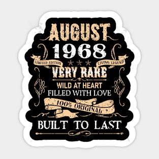 54 Years Old 54th Birthday Decoration Vintage August 1968 Sticker